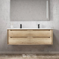 Otti Bruno Series Wall Hung Vanity with Double Basin Soft Close Doors Natural Oak 1200W X 550H X 460D , With Ceramic Top None