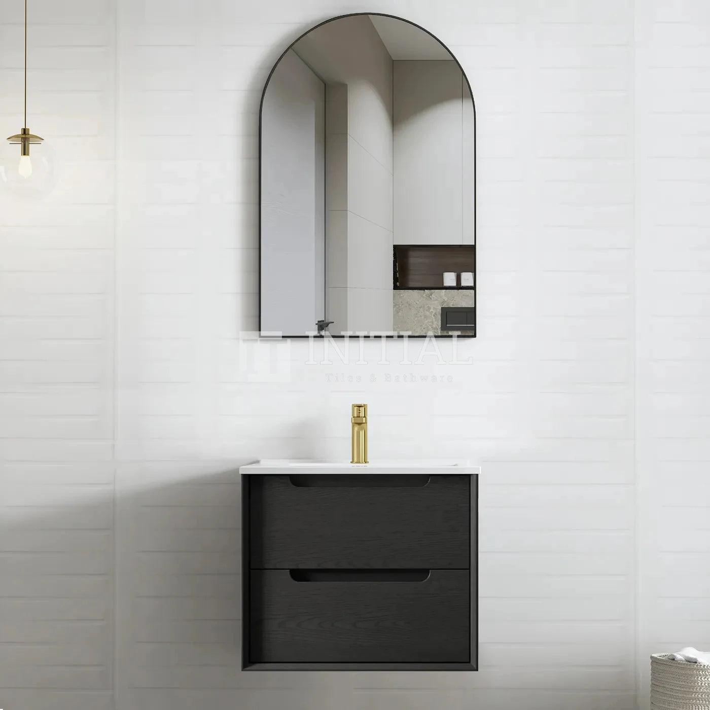 Otti Bruno Series Wall Hung Vanity with 2 Drawers Soft Close Doors Black Oak 600W X 550H X 460D ,
