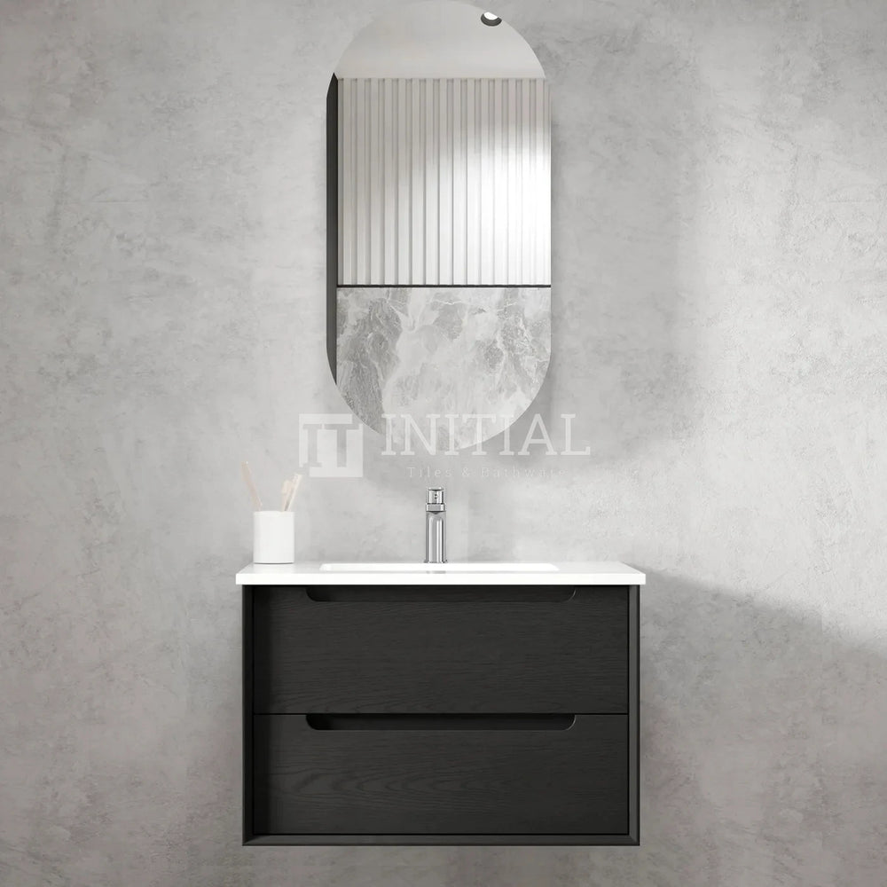 Otti Bruno Series Wall Hung Vanity with 2 Drawers Soft Close Doors Black Oak 750W X 550H X 460D , With Ceramic Top None