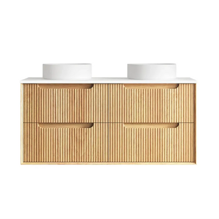 Otti Bruno Fluted Wall Hung Vanity with 4 Drawers Soft Close Doors Woodland Oak 1190W X 550H X 460D