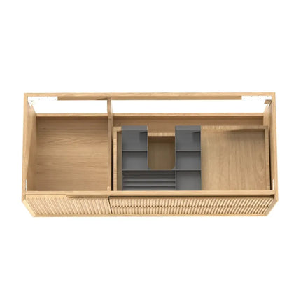 Otti Bruno Fluted Wall Hung Vanity with 1 Door & 2 Drawers Soft Close Doors Woodland Oak 1190W X 550H X 460D