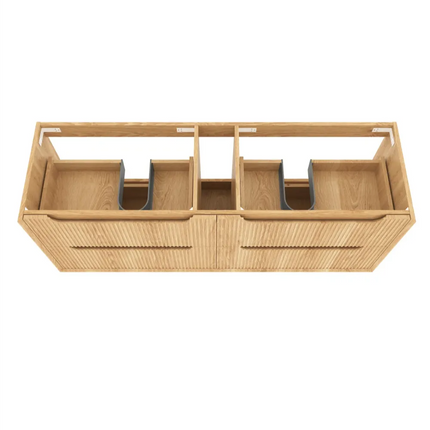 Otti Bruno Fluted Wall Hung Vanity with 4 Drawers Soft Close Doors Woodland Oak 1490W X 550H X 460D