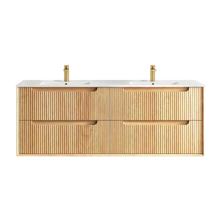 Otti Bruno Fluted Wall Hung Vanity with 4 Drawers Soft Close Doors Woodland Oak 1490W X 550H X 460D
