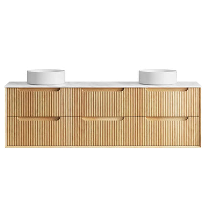 Otti Bruno Fluted Wall Hung Vanity with 2 Doors & 4 Drawers Soft Close Doors Woodland Oak 1790W X 550H X 460D