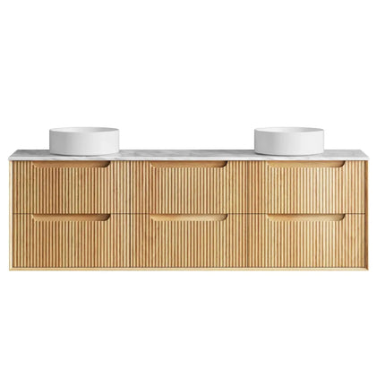 Otti Bruno Fluted Wall Hung Vanity with 2 Doors & 4 Drawers Soft Close Doors Woodland Oak 1790W X 550H X 460D