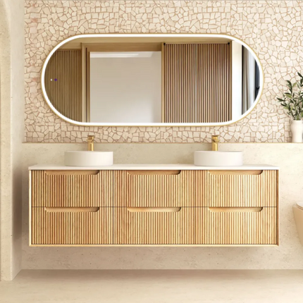 Otti Bruno Fluted Wall Hung Vanity with 2 Doors & 4 Drawers Soft Close Doors Woodland Oak 1790W X 550H X 460D