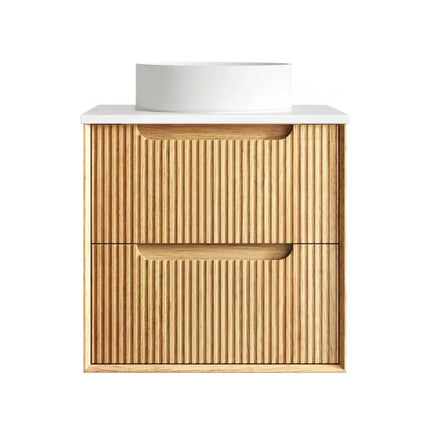 Otti Bruno Fluted Wall Hung Vanity with 2 Drawers Soft Close Doors Woodland Oak 590W X 550H X 460D