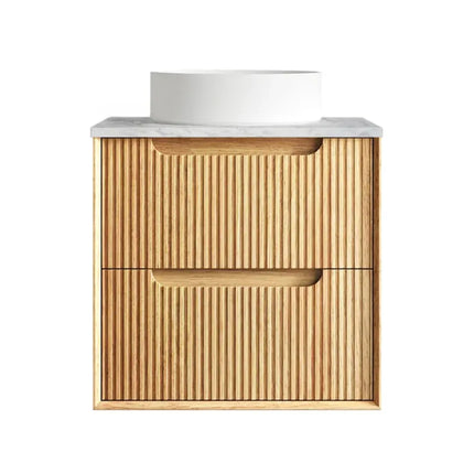 Otti Bruno Fluted Wall Hung Vanity with 2 Drawers Soft Close Doors Woodland Oak 590W X 550H X 460D