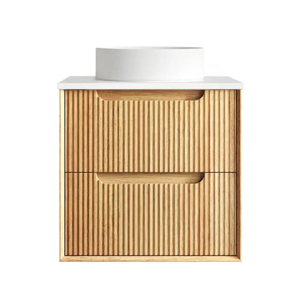 Otti Bruno Fluted Wall Hung Vanity with 2 Drawers Soft Close Doors Woodland Oak 590W X 550H X 460D