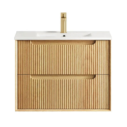 Otti Bruno Fluted Wall Hung Vanity with 2 Drawers Soft Close Doors Woodland Oak 740W X 550H X 460D