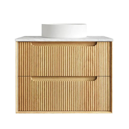 Otti Bruno Fluted Wall Hung Vanity with 2 Drawers Soft Close Doors Woodland Oak 740W X 550H X 460D