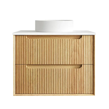 Otti Bruno Fluted Wall Hung Vanity with 2 Drawers Soft Close Doors Woodland Oak 740W X 550H X 460D