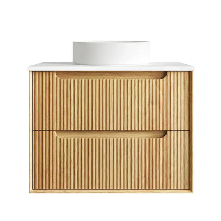 Otti Bruno Fluted Wall Hung Vanity with 2 Drawers Soft Close Doors Woodland Oak 740W X 550H X 460D