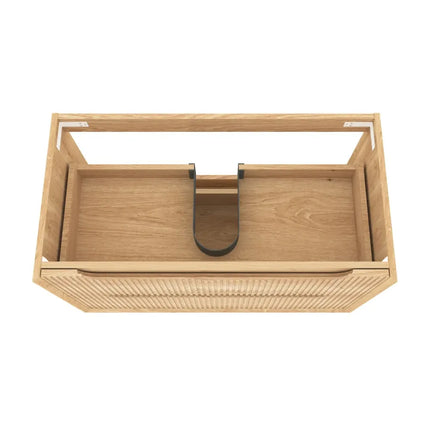 Otti Bruno Fluted Wall Hung Vanity with 2 Drawers Soft Close Doors Woodland Oak 890W X 550H X 460D