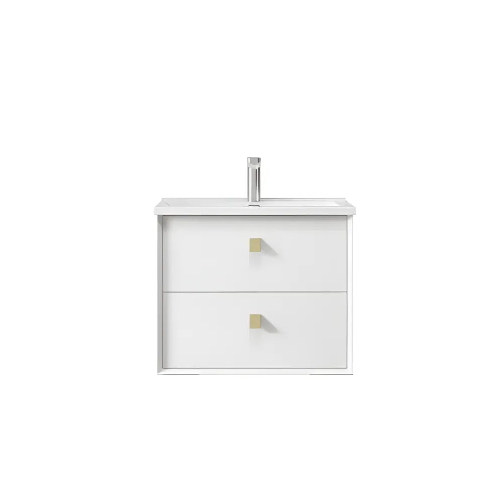 Otti Hugo Wall Hung Vanity with 2 Drawers Soft Close Doors Matt White 890W X 550H X 460D , With Ceramic Top None