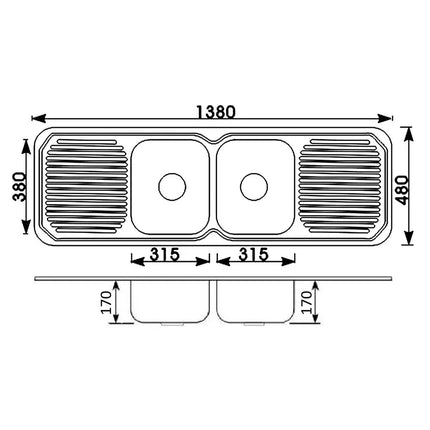 Cora Stainless Steel Sink Double Bowls & Double Drainers 1380 X 480 X 170mm