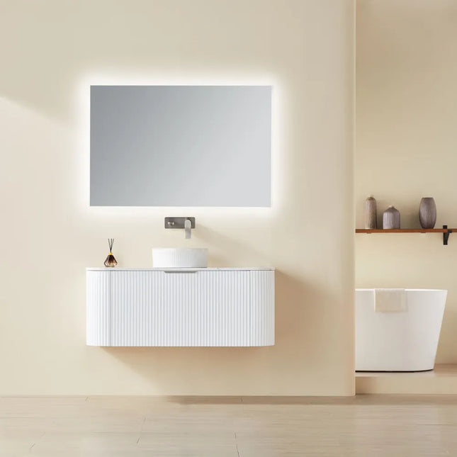 Ceto Avalon Fluted Wall Hung Vanity Matte White 1200 ,