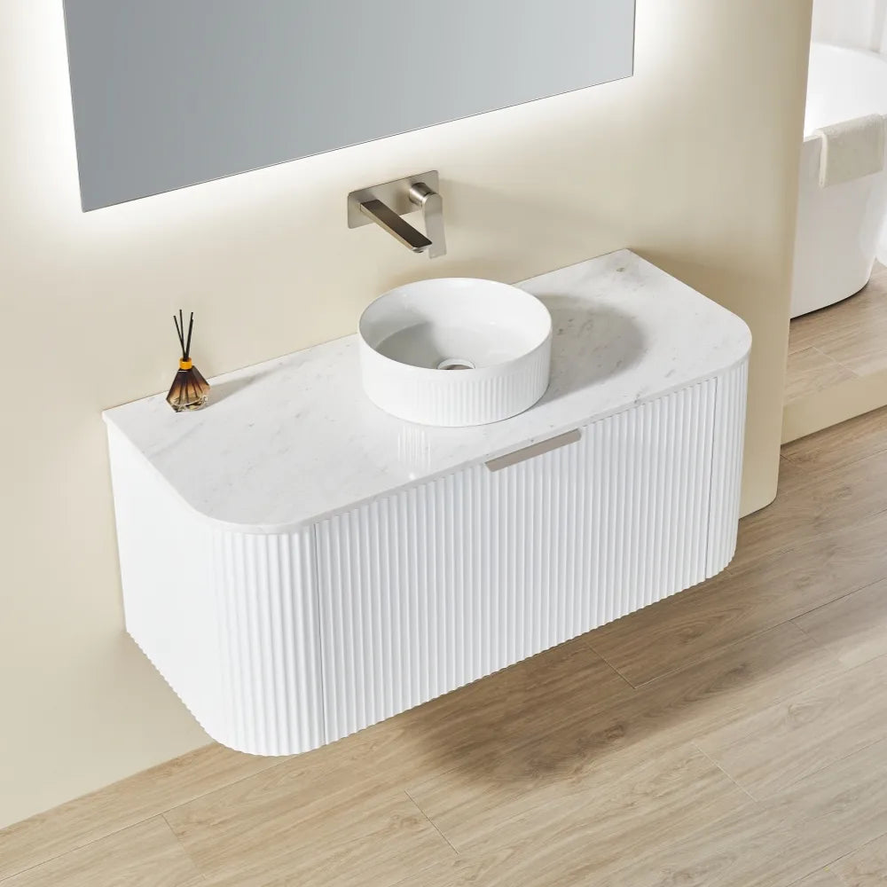 Ceto Avalon Fluted Wall Hung Vanity Matte White 1200 ,