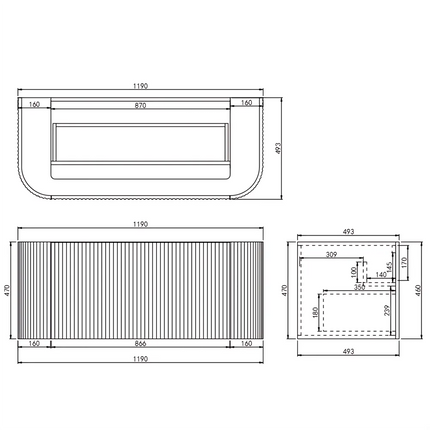 Ceto Avalon Fluted Wall Hung Vanity Matte White 1200 ,