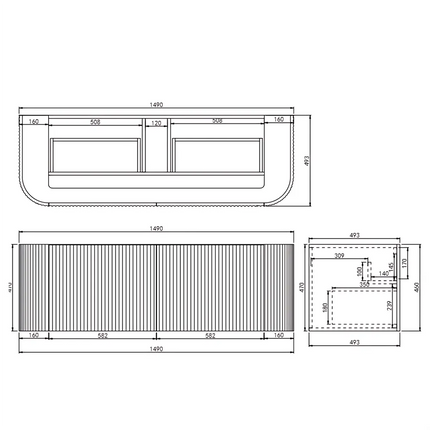 Ceto Avalon Fluted Wall Hung Vanity Matte White 1500 ,