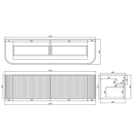 Ceto Avalon Fluted Wall Hung Vanity Matte White 1800 ,