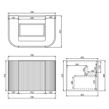 Ceto Avalon Fluted Wall Hung Vanity Matte White 750 ,