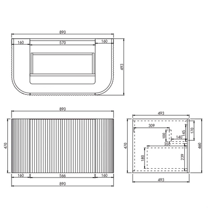 Ceto Avalon Fluted Wall Hung Vanity Matte White 900 ,