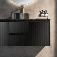 Ceto Brindabella Fluted Wall Hung Vanity Matte Black Middle Drawers 1200 ,