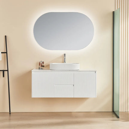 Ceto Brindabella Fluted Wall Hung Vanity Matte White Middle Drawers 1200 ,