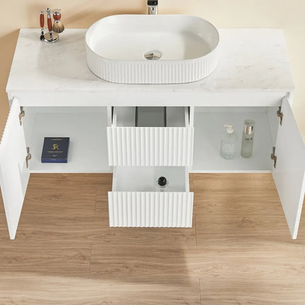 Ceto Brindabella Fluted Wall Hung Vanity Matte White Middle Drawers 1200 ,