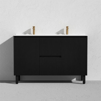 Ceto Brighton Fluted Freestanding Floor Vanity Matte Black Middle Drawers 1200 ,