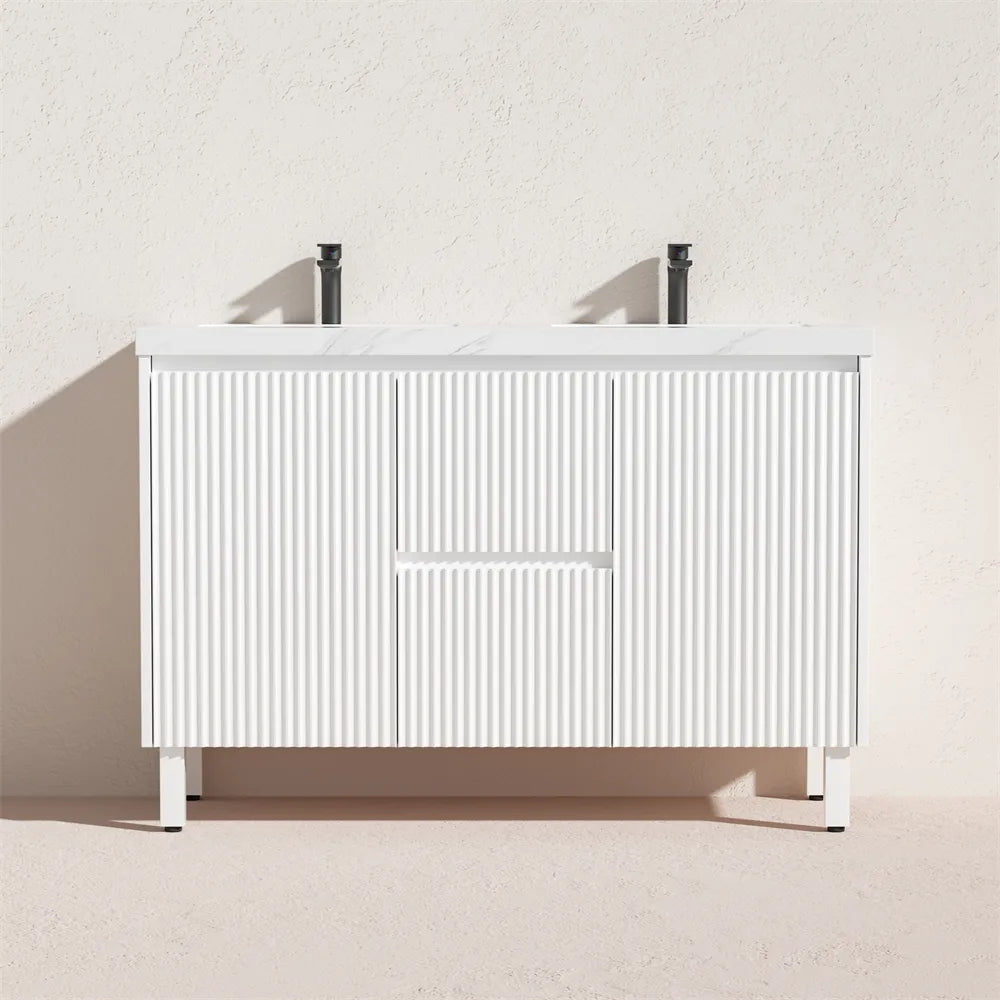 Ceto Brighton Fluted Freestanding Floor Vanity Matte White Middle Drawers 1200 ,