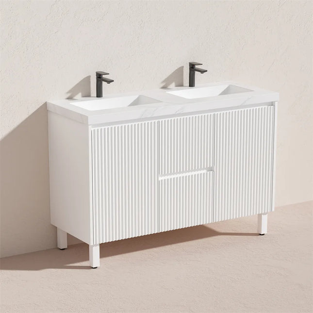 Ceto Brighton Fluted Freestanding Floor Vanity Matte White Middle Drawers 1200 ,