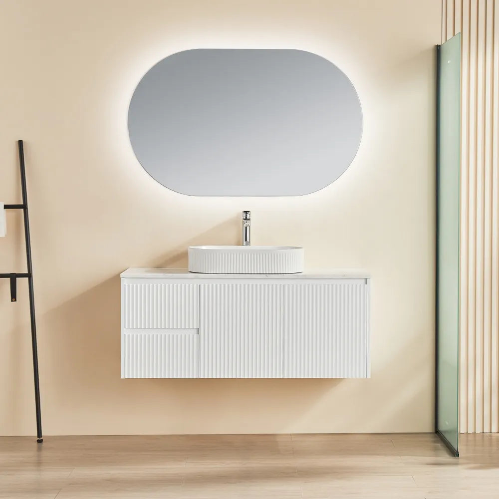 Ceto Brindabella Fluted Wall Hung Vanity Matte White 1200 ,