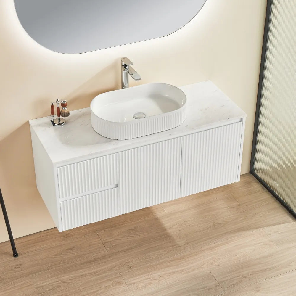 Ceto Brindabella Fluted Wall Hung Vanity Matte White 1200 ,
