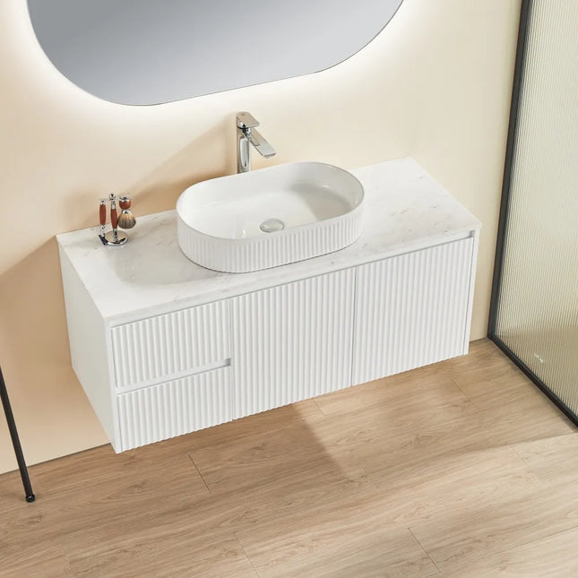 Ceto Brindabella Fluted Wall Hung Vanity Matte White 1200 ,