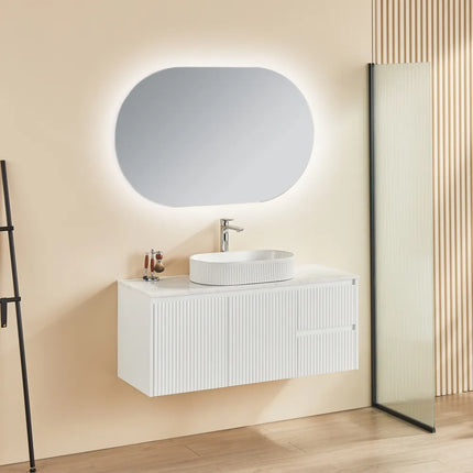 Ceto Brindabella Fluted Wall Hung Vanity Matte White 1200 ,