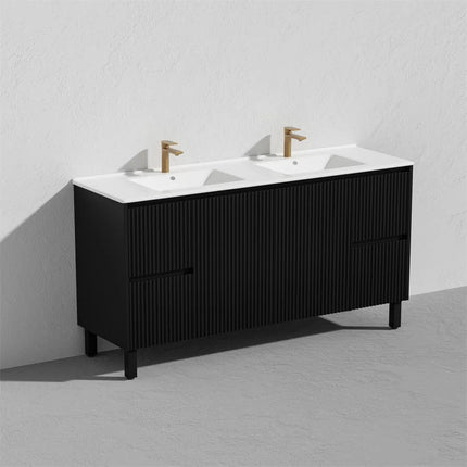 Ceto Brighton Fluted Freestanding Floor Vanity Matte Black 1500 ,