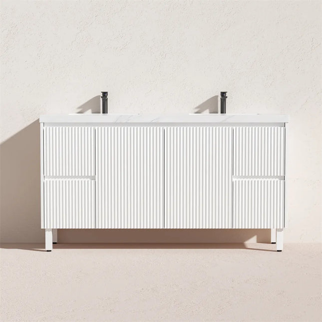 Ceto Brighton Fluted Freestanding Floor Vanity Matte White 1500 ,