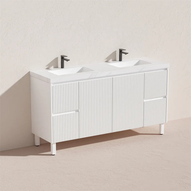 Ceto Brighton Fluted Freestanding Floor Vanity Matte White 1500 ,