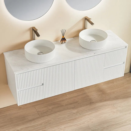 Ceto Brindabella Fluted Wall Hung Vanity Matte White Drawers on Both Sides 1500 ,