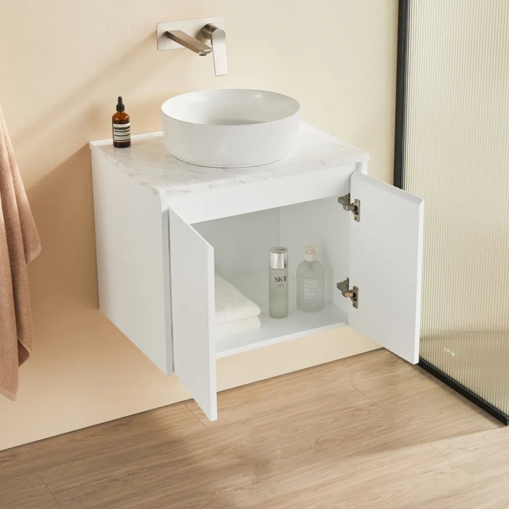 Ceto Brindabella Fluted Wall Hung Vanity Matte White 600 ,