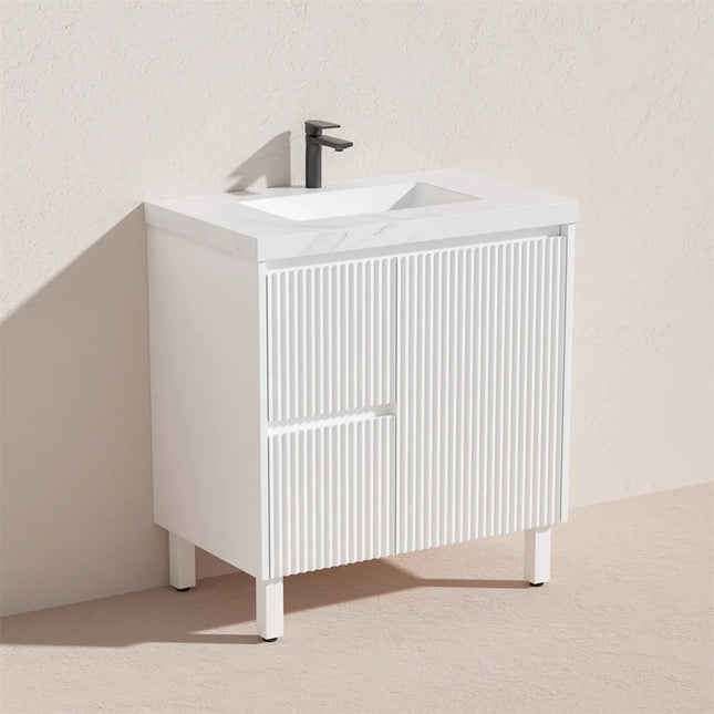 Ceto Brighton Fluted Freestanding Floor Vanity Matte White 750 ,