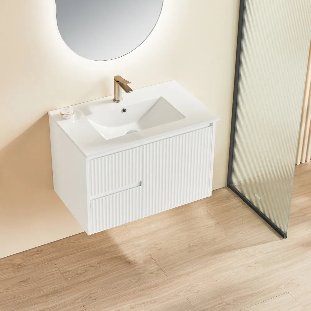 Ceto Brindabella Fluted Wall Hung Vanity Matte White 750 ,