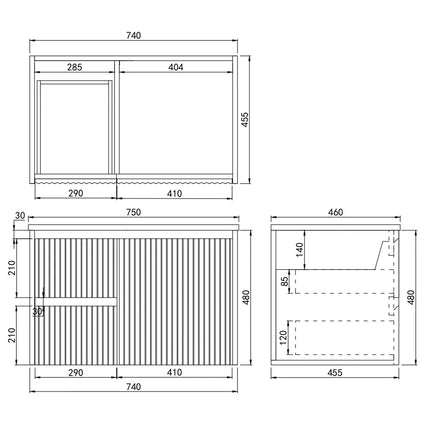 Ceto Brindabella Fluted Wall Hung Vanity Matte White 750 ,