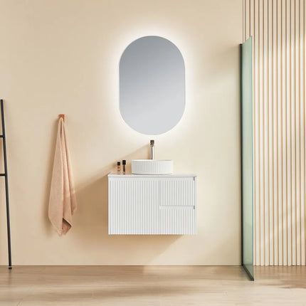 Ceto Brindabella Fluted Wall Hung Vanity Matte White 750 ,