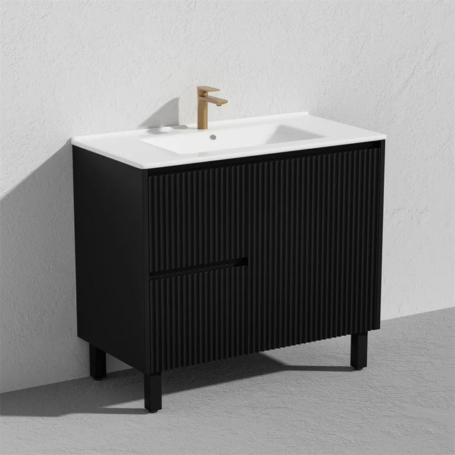 Ceto Brighton Fluted Freestanding Floor Vanity Matte Black 900 ,