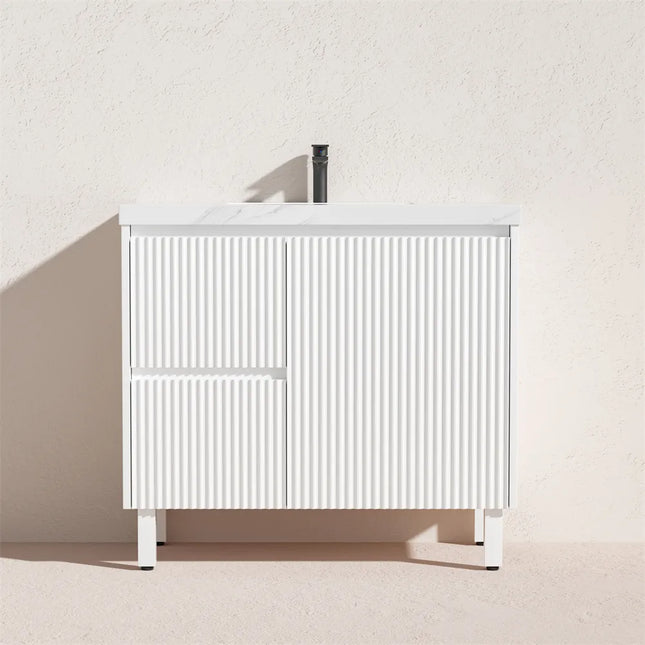 Ceto Brighton Fluted Freestanding Floor Vanity Matte White 900 ,