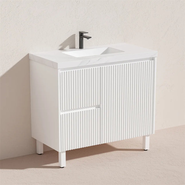 Ceto Brighton Fluted Freestanding Floor Vanity Matte White 900 ,