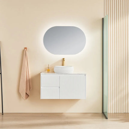 Ceto Brindabella Fluted Wall Hung Vanity Matte White 900 ,